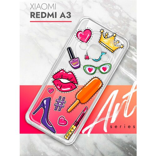 Чехол на Xiaomi Redmi A3 (Ксиоми Редми А3), прозрачный силиконовый с защитой (бортиком) вокруг камер, Brozo (принт) Женские штучки чехол на xiaomi redmi a3 ксиоми редми а3 прозрачный силиконовый с защитой бортиком вокруг камер brozo принт шарики