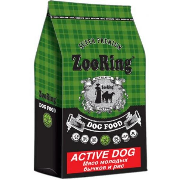 ZooRing Корм сухой для собак Active Dog Мясо молодых бычков и рис, 10кг