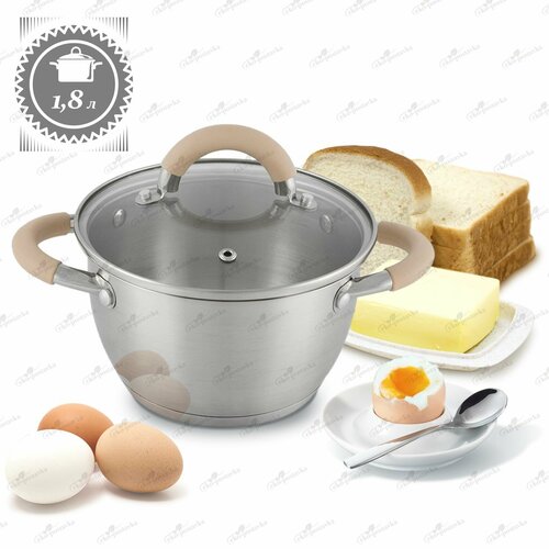 Сотейник со стеклянной крышкой 16 см из нержавеющей стали для газовой электрической и индукционной плиты 18 л 1184₽