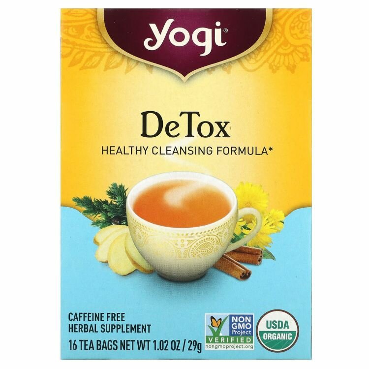 Yogi Tea, Detox, чай детокс без кофеина, 16 чайных пакетиков