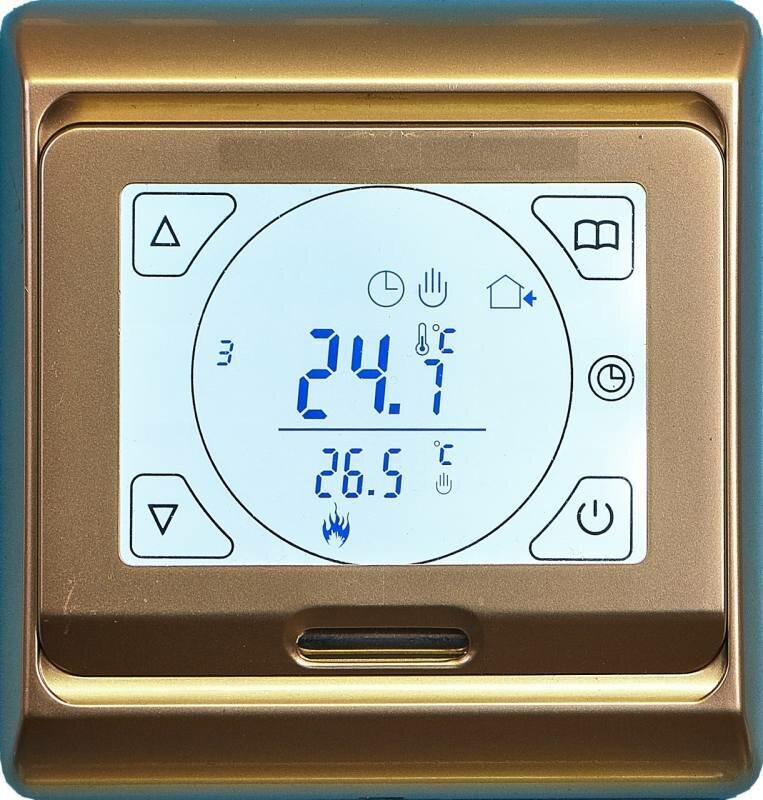 Терморегулятор e91 сенсорный программируемый золотого цвета / для любого теплого пола