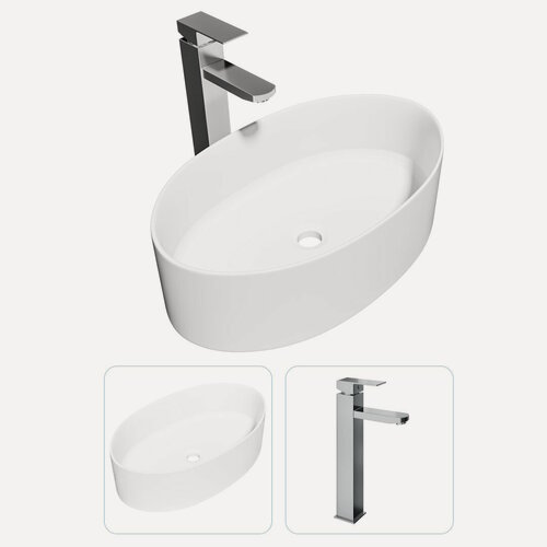 Изображение товара Раковина накладная для ванной Teymi Lori 50 в комплекте смеситель высокий хром F07282