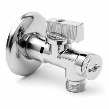 фото Кран шаровый угловой с фильтром НP (с гайкой)"бабочка", хром, ARCO, арт.02401 1/2"х3/8"х10