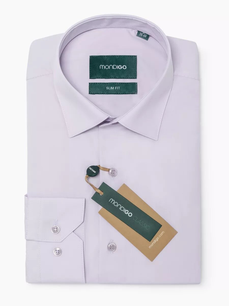 Рубашка MONDIGO приталенная SLIM FIT с длинным рукавом, размер XXL - 170-182, жемчужный серый/перламутровый