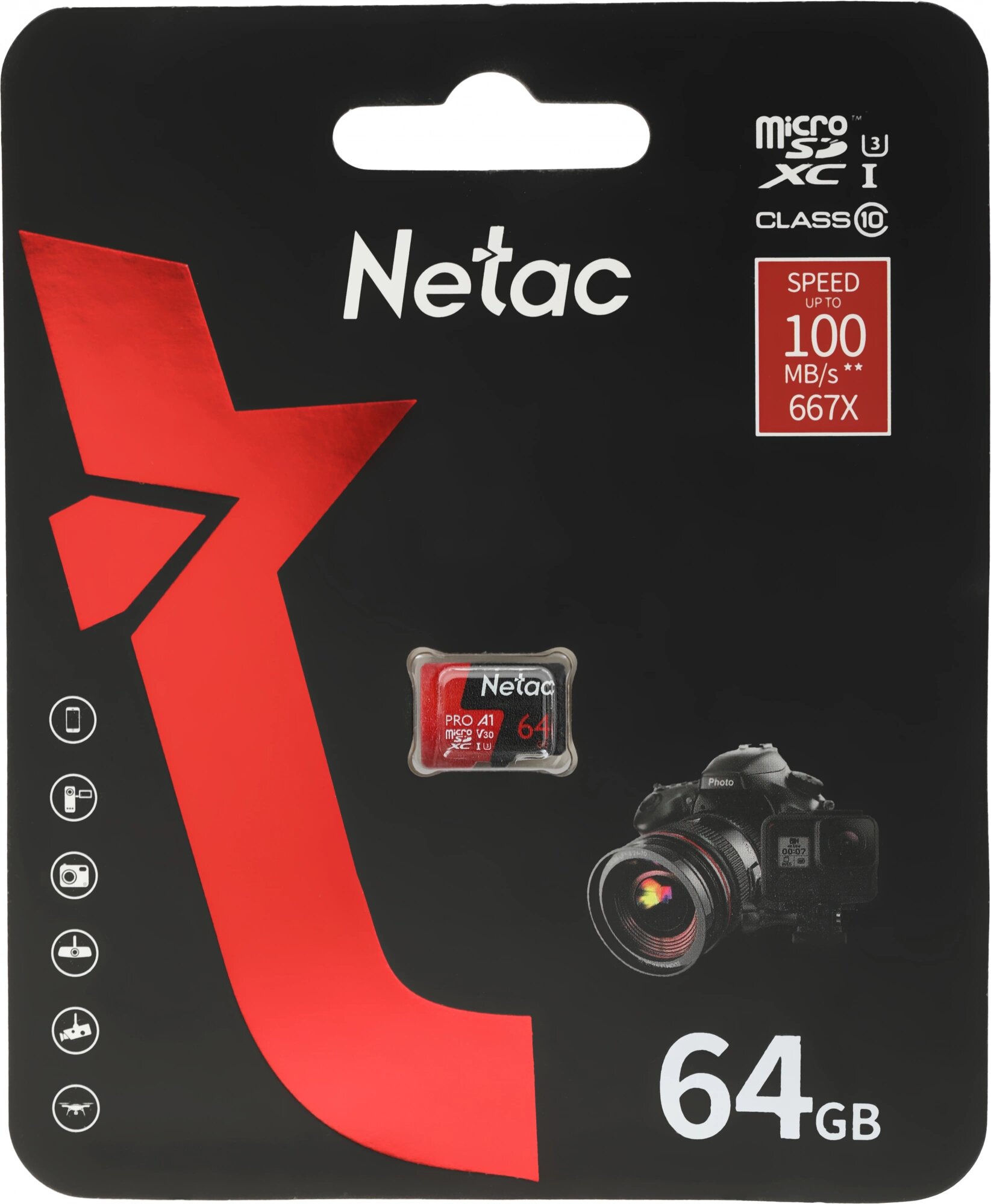 Карта памяти Netac P500 Extreme Pro, Micro SDXC, 64 ГБ, UHS-I U3 V10 A1 (NT02P500PRO-064G-S) — фото 1
