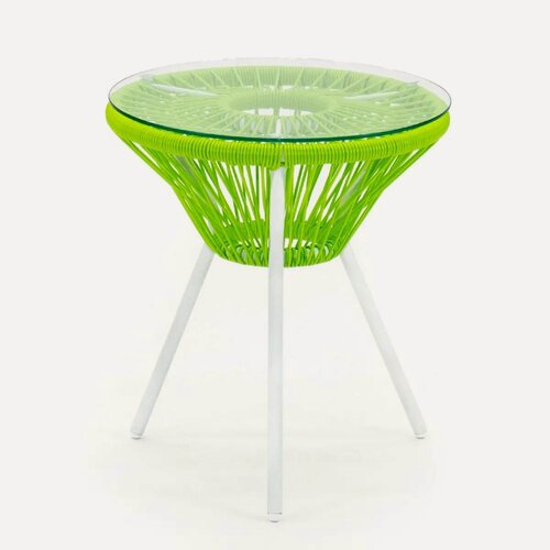 Изображение товара Кофейный стол KORNERA "Акапулько", каркас белый, искусственный ротанг яблоко