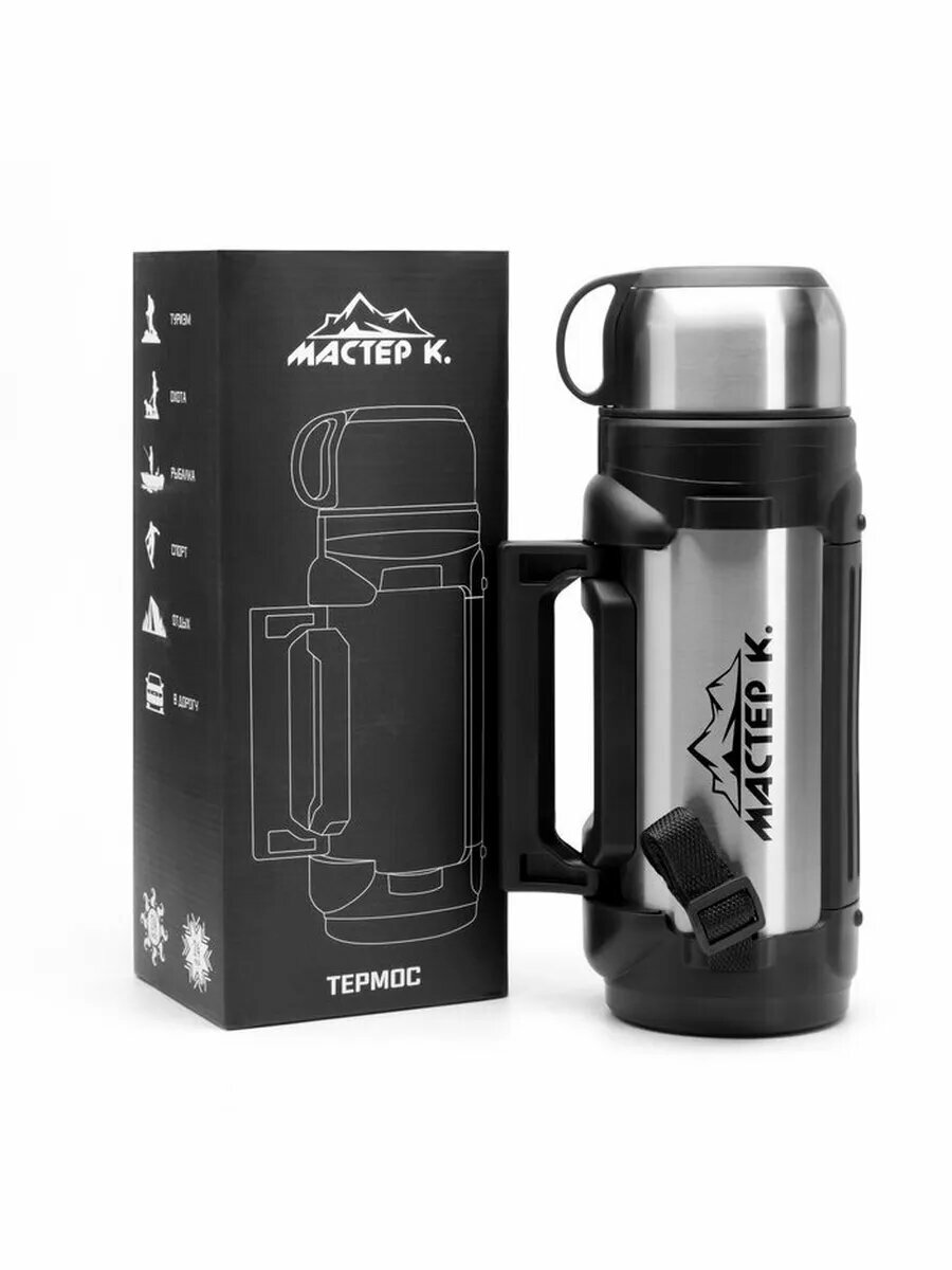 Термос Мастер К «Тропа», 2 л, 34×11 см, с двумя кружками, со