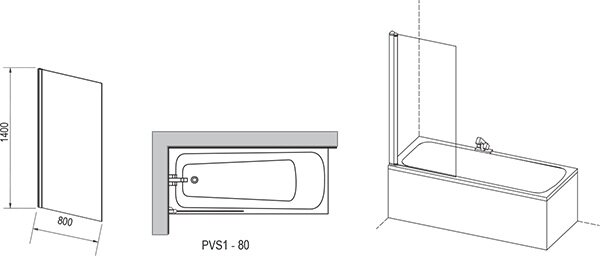 Шторка на ванну Ravak PVS1-80 Transparent Pivot 79840100Z1( профиль белая)