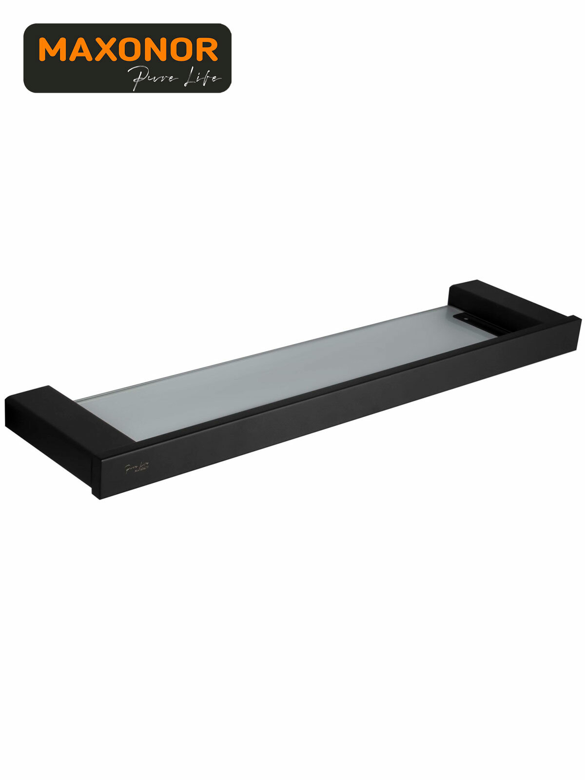 Полка для ванной настенная Maxonor PURE LIFE ALMA PL1807-7 Черный матовый Закалённое стекло / Нержавеющая сталь