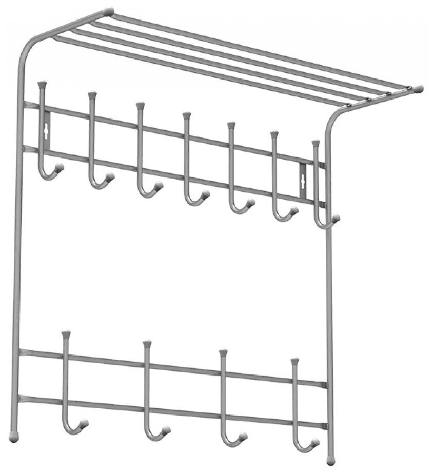 Вешалка с полкой настенная металлическая на 11 крючков ВПТ11 серебро