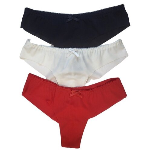фото Комплект женских трусов бесшовные стринги anfen, размер 42-44 (m), 3 штуки, красные, черные, кремовые