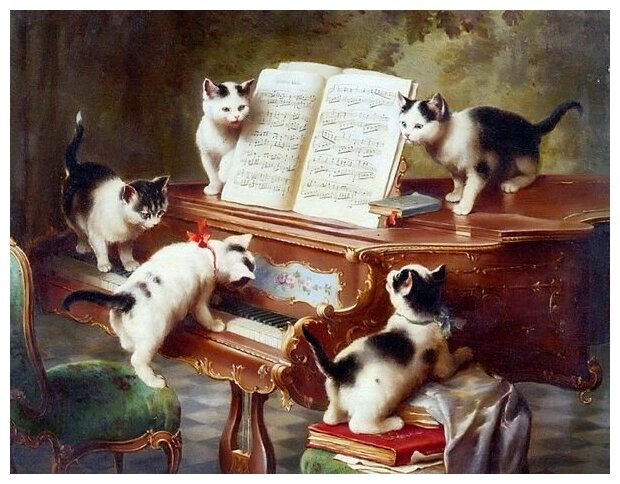 Постер на холсте Кошки на пианино (Cats on a Piano) 39см. x 30см.