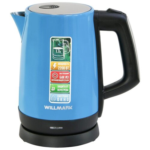 Чайник электрический WILLMARK WEK-1758S, голубой электрический чайник willmark wek 1758s голубой
