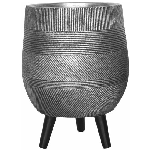 Кашпо Страйп с подставкой, файберстоун, серебристое, D44 H56 cm