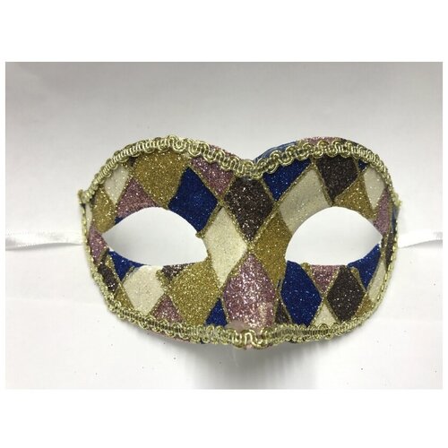 фото Карнавальная маска arlecchino c золотой тесьмой (синяя) (10726) giacometti