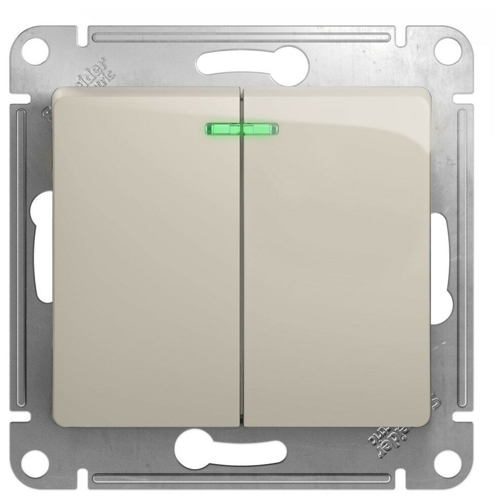 Выключатель 2-кл. СП Glossa 10А IP20 (сх. 5а) 10AX с подсветкой механизм молочн. SchE GSL000953