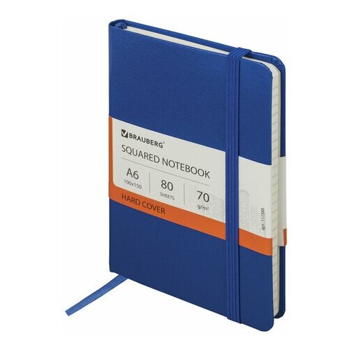фото Блокнот 80л, а6 brauberg "metropolis", балакрон, резинка, синий, 6шт. (111588)