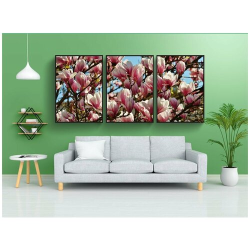 фото Набор модулных постеров для интерьера "магнолия, весна, расцветает" 60x90 см. в тубусе, без рамки lotsprints