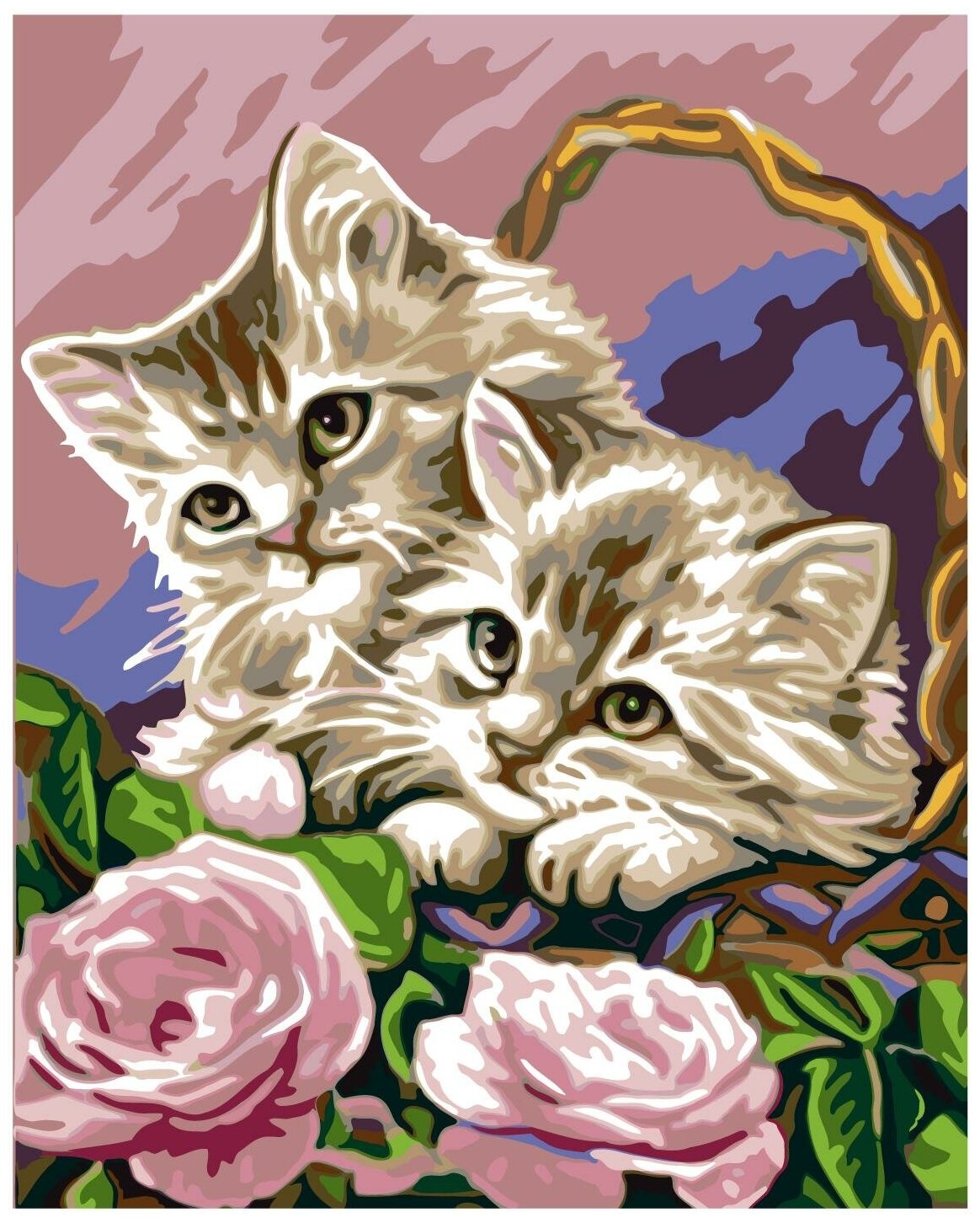 Котята в корзинке Раскраска картина по номерам на холсте