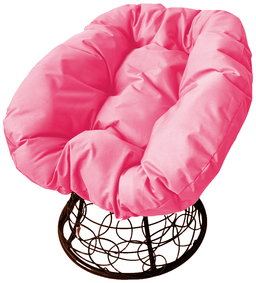 Кресло M-Group пончик ротанг коричневый, розовая подушка - фотография № 1