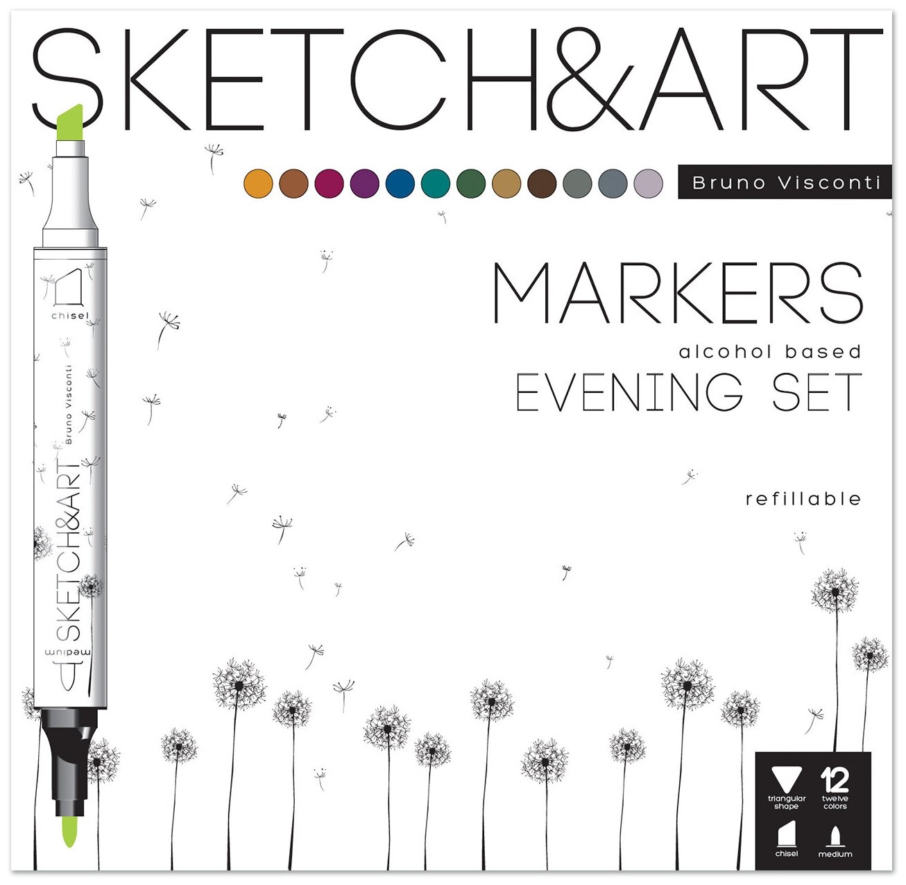 Набор двусторонних Скетч маркеров "SKETCH&AR EVENING SET", 12 цветов