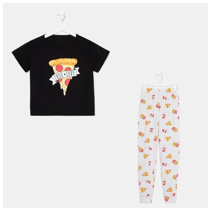Пижама женская (футболка и брюки) KAFTAN Pizza р. 48-50, черный - фотография № 1