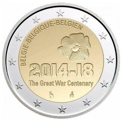 Бельгия 2 евро 2014 г 100 лет с начала Первой мировой войны клуб нумизмат монета 5 фунтов тристан да куньи 2014 года серебро 100 лет начала первой мировой войны