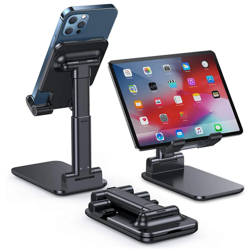 Регулируемая антискользящая подставка для смартфона DeskFold, универсальный настольный держатель для телефона и планшета, цвет: черный