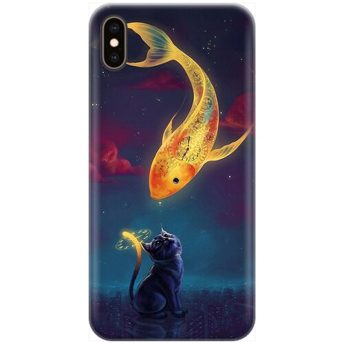 фото Re:pa накладка transparent для apple iphone xs max с принтом "кот и рыбка"