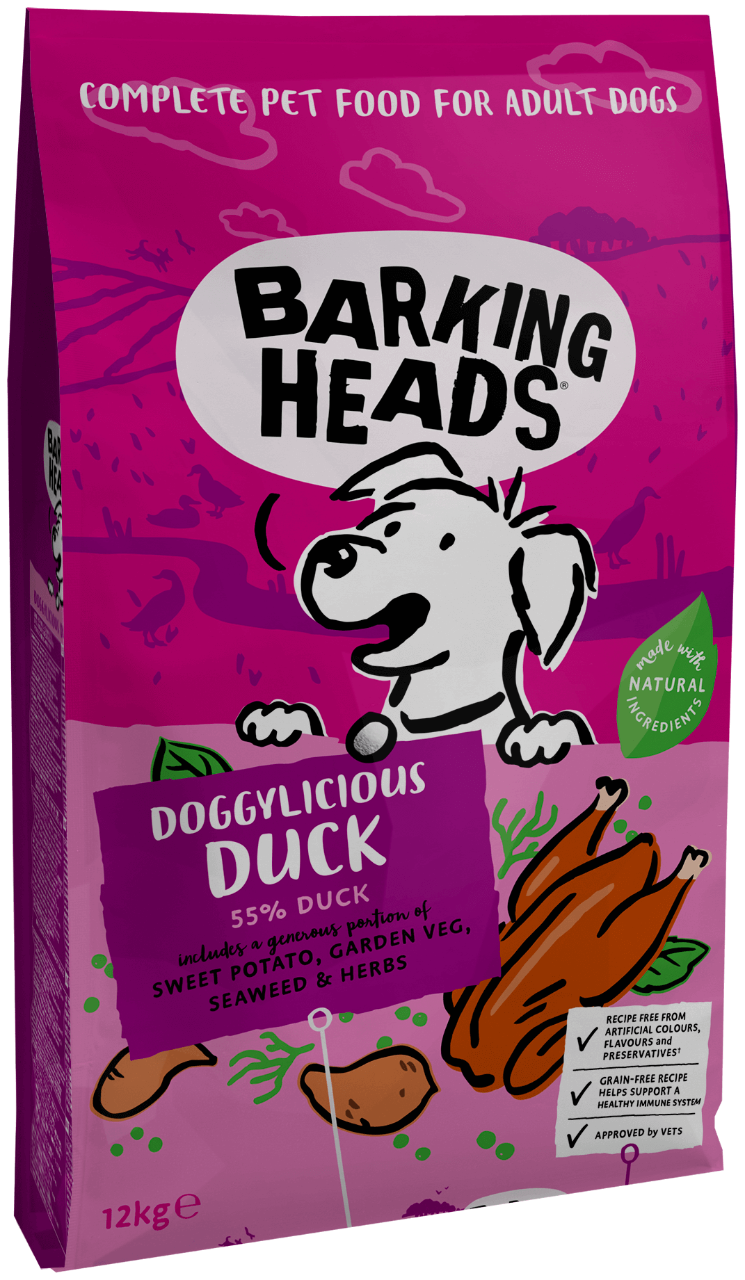 Barking (Meowing) Heads Баркинг Хедс "Восхитительная утка" (Doggylicious Duck) (12 кг) Сухой беззерновой корм для собак с уткой и бататом