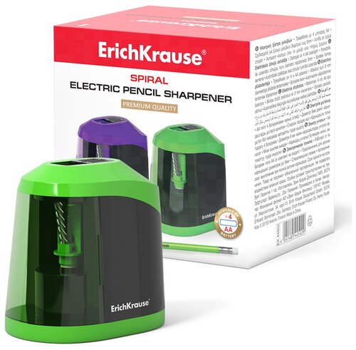 Точилка электрическая ErichKrause® Spiral с контейнером, цвет корпуса ассорти (в коробке по 1 шт.)
