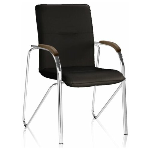 фото Samba (самба) chrome стул (кожзам v-04, черный + дерево 1.031, темный орех) nowy styl