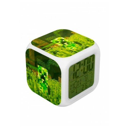 Пиксельные часы-будильник Minecraft – Крипер с подсветкой №2