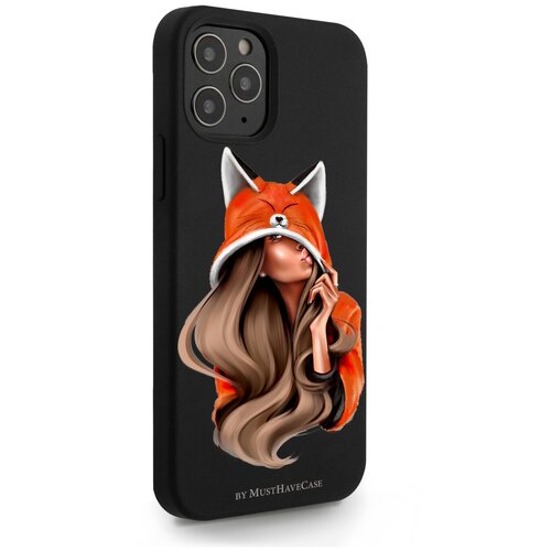 фото Черный силиконовый чехол musthavecase для iphone 12/12 pro foxy girl/ лисичка для айфон 12/12 про противоударный