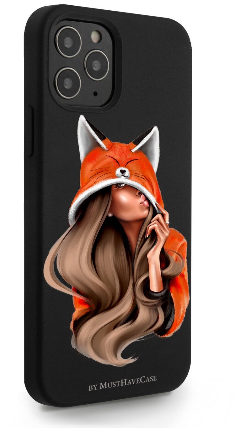 Черный силиконовый чехол MustHaveCase для iPhone 12/12 Pro Foxy Girl/ Лисичка для Айфон 12/12 Про Противоударный