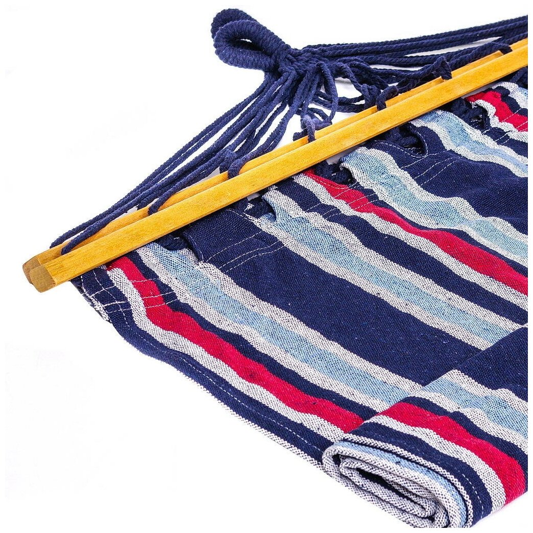 фото Гамак полотняный, 90х200 см, хлопок, общая длина 280 см, темно-синий, 100 кг, Полоска, LG12