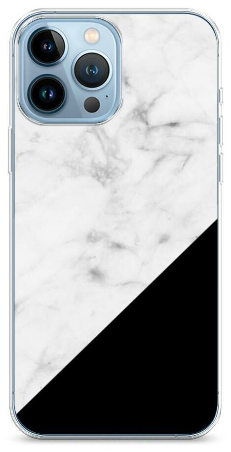 Силиконовый чехол "Мрамор с черным углом" на Apple iPhone 13 Pro Max / Айфон 13 Про Макс