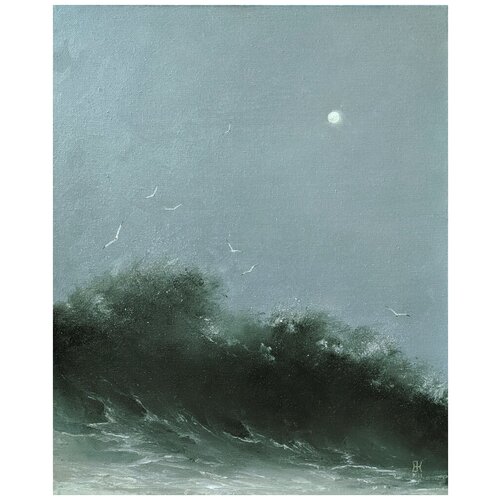 фото Картина на холсте маслом "черное море, белая луна" 50 x 40 см. автор: клюев евгений (в багетной раме) бачетта