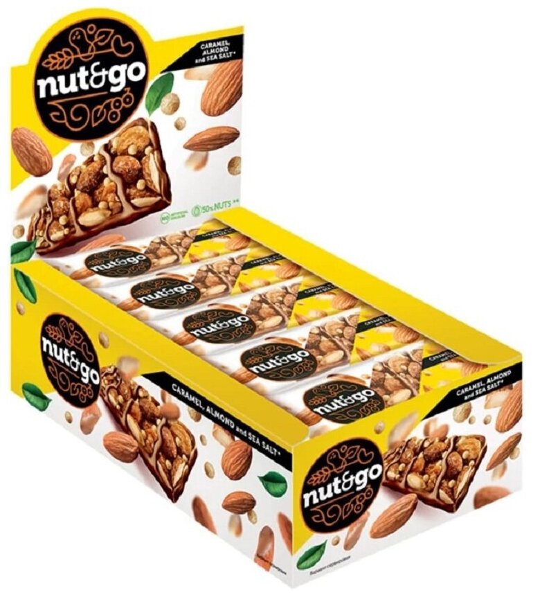 Батончик Nut and Go миндальный, 34 г (упаковка 18 шт.). - фотография № 1