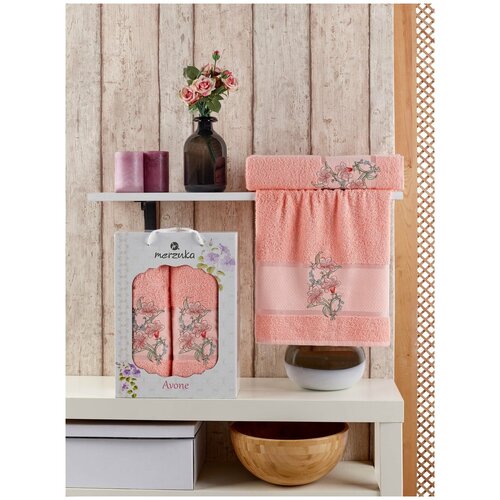 фото Подарочный набор полотенец для ванной 50х90, 70х140 merzuka ballerina хлопковая махра оранжевый merzuka (турция)