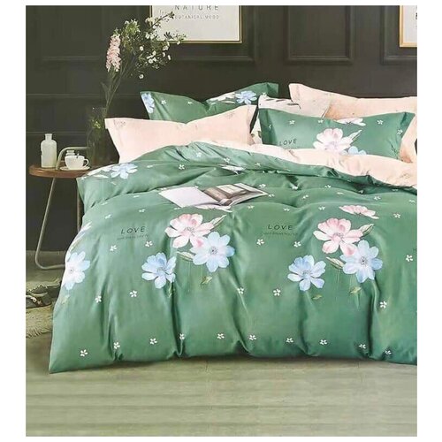 фото Постельное белье boris a+b зеленый классический, сатин семейный (простыня на резинке по кругу)