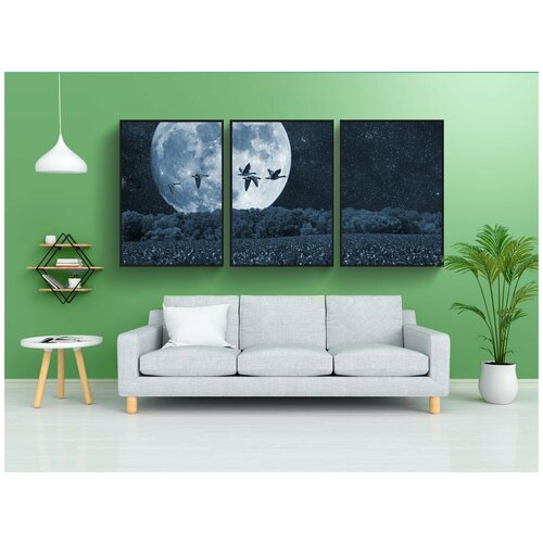 фото Набор модулных постеров для интерьера "ночь, луна, птицы" 60x90 см. в тубусе, без рамки lotsprints