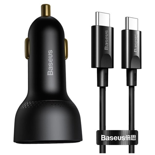 Автомобильное зарядное устройство Baseus Superme Black（with Baseus Xiaobai series fast charging Cable Type-C to Type-C 100W(20V/5A) 1m Black