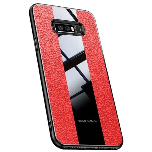 фото Чехол панель накладка mypads для samsung galaxy s10 sm-g973f из качественного силикона с дизайном под кожу со стеклянной вставкой красная