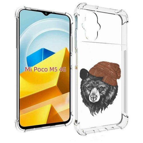 Чехол MyPads Медведь в шапке 2 для Xiaomi Poco M5 задняя-панель-накладка-бампер