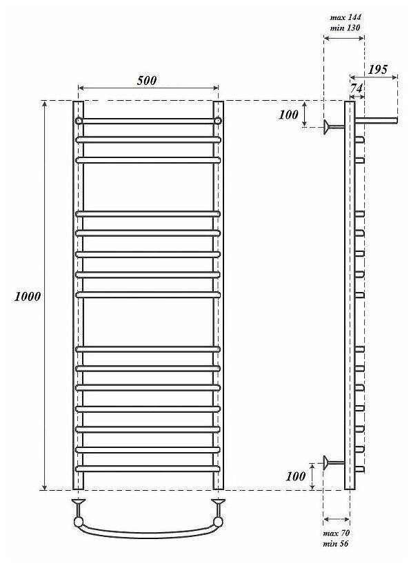 Полотенцесушитель водяной Point PN05150SP П14 500x1000 с полкой хром - фотография № 4