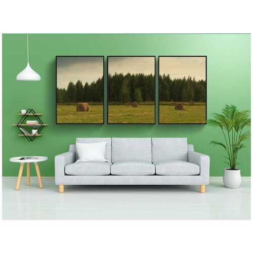 фото Набор модулных постеров для интерьера "поле, луг, стог" 60x90 см. в тубусе, без рамки lotsprints
