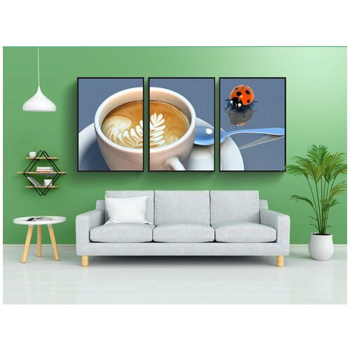фото Набор модулных постеров для интерьера "жук, кофе, чашка" 60x90 см. в тубусе, без рамки lotsprints