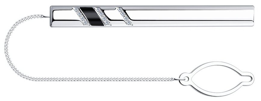 Зажим для галстука SOKOLOV из серебра с наклонными линейками эмали и фианитов 94090003 