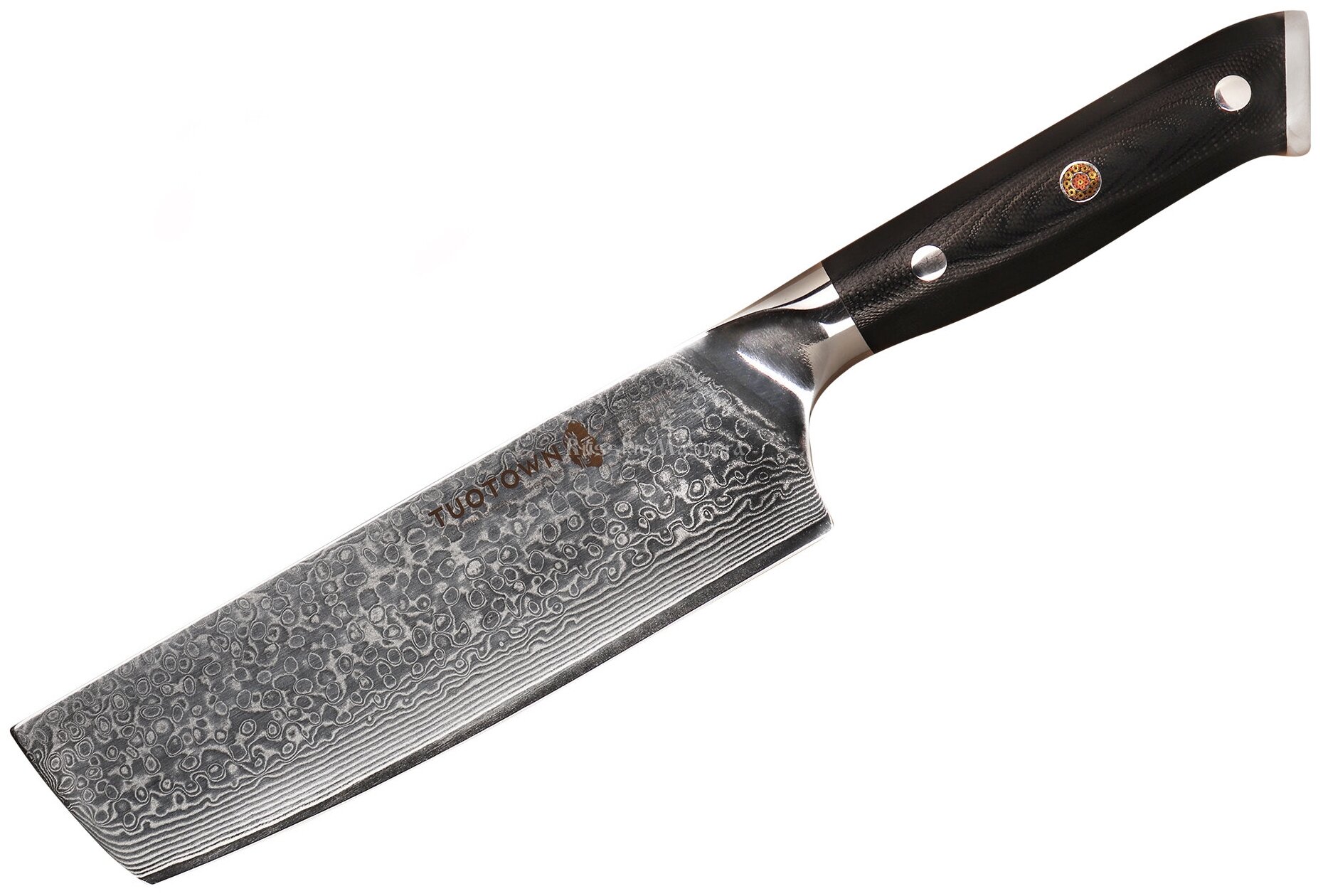 Японский кухонный нож Накири TuoTown VE160 TX-D11, рукоять G10, клинок 16см (VG10-Damascus).